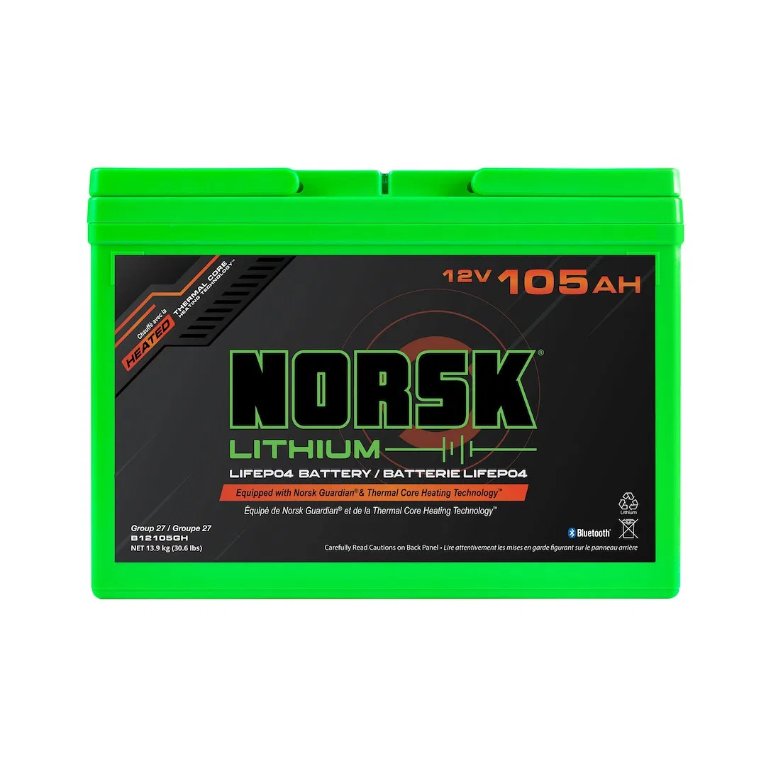 B12105GH – NORSK INC Battery, Group 27 12 Volt M8 Threaded Stud Top Terminal Lithium Iron Phosphate Style (LiFePO4) S...